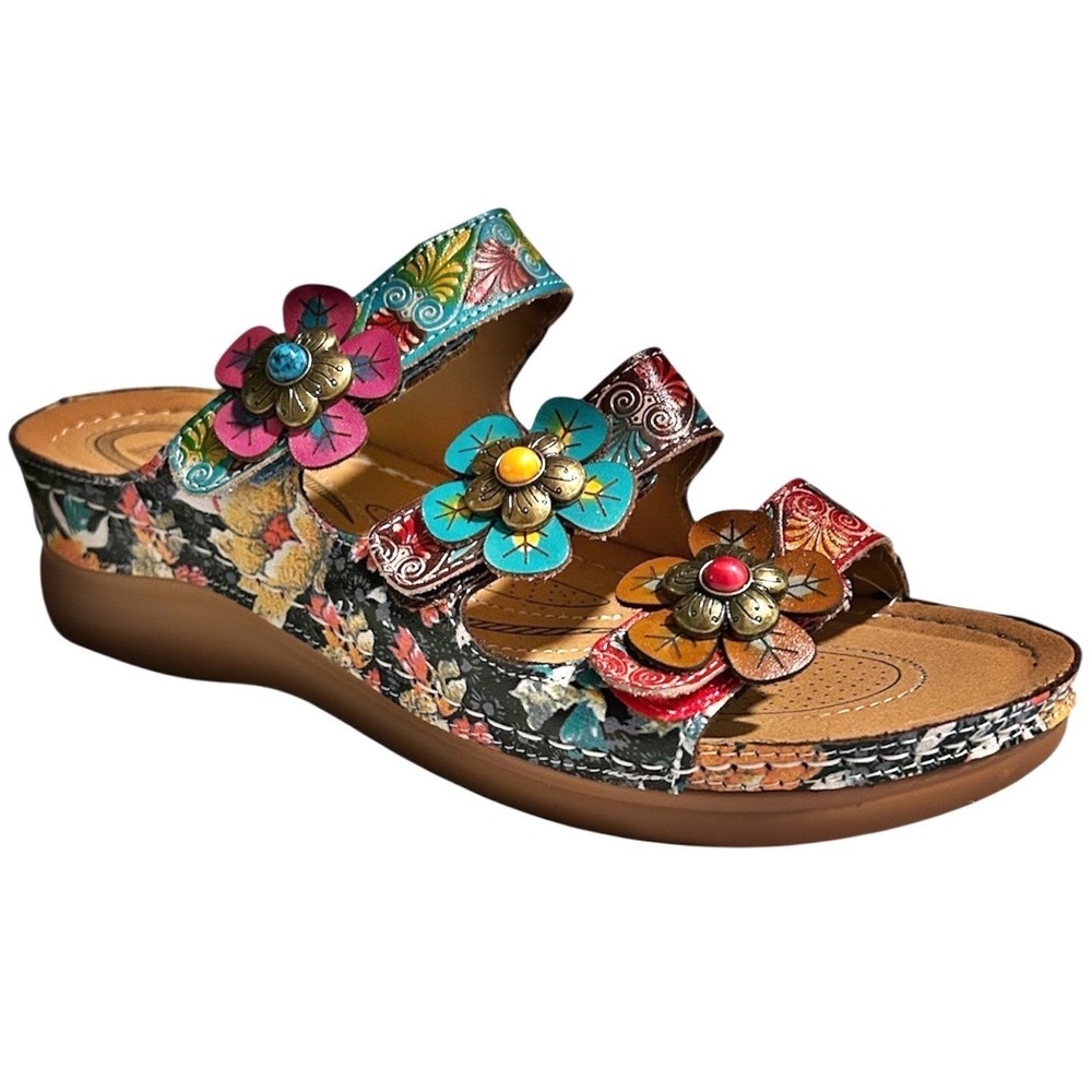 Spring Step L'Artiste Dansaye Sandals EU 38 US 7.5-8 Multicolor Floral Wedge NEW